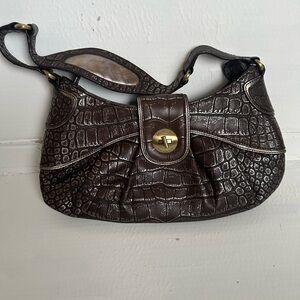 Monsac Dark Brown Crocodile-Pattern Shoulder Bag